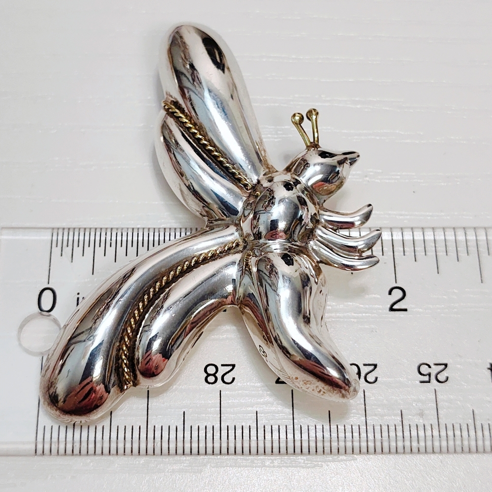 Vintage Taxco LARGE Sterling Silver Puffy Firefly Necklace Pendant Brooch Pin - Picture 10 of 11